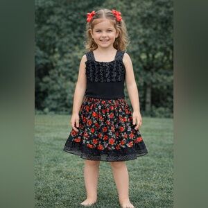 Lipstik Girls 2pc Ruffle Tank & Floral Chiffon Skirt Outfit Roses Lace sz 5‎ NWT